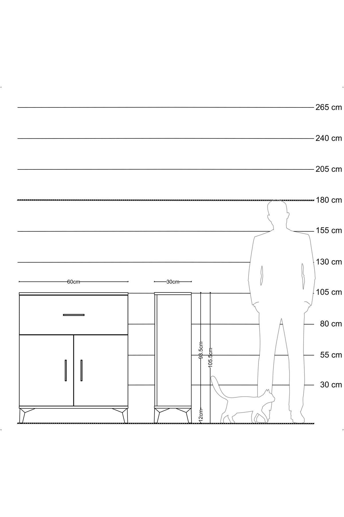 Arges Komodin Tek Raflı Tek Çekmeceli 2 Kapaklı 60x30x106 Çam-Antrasit