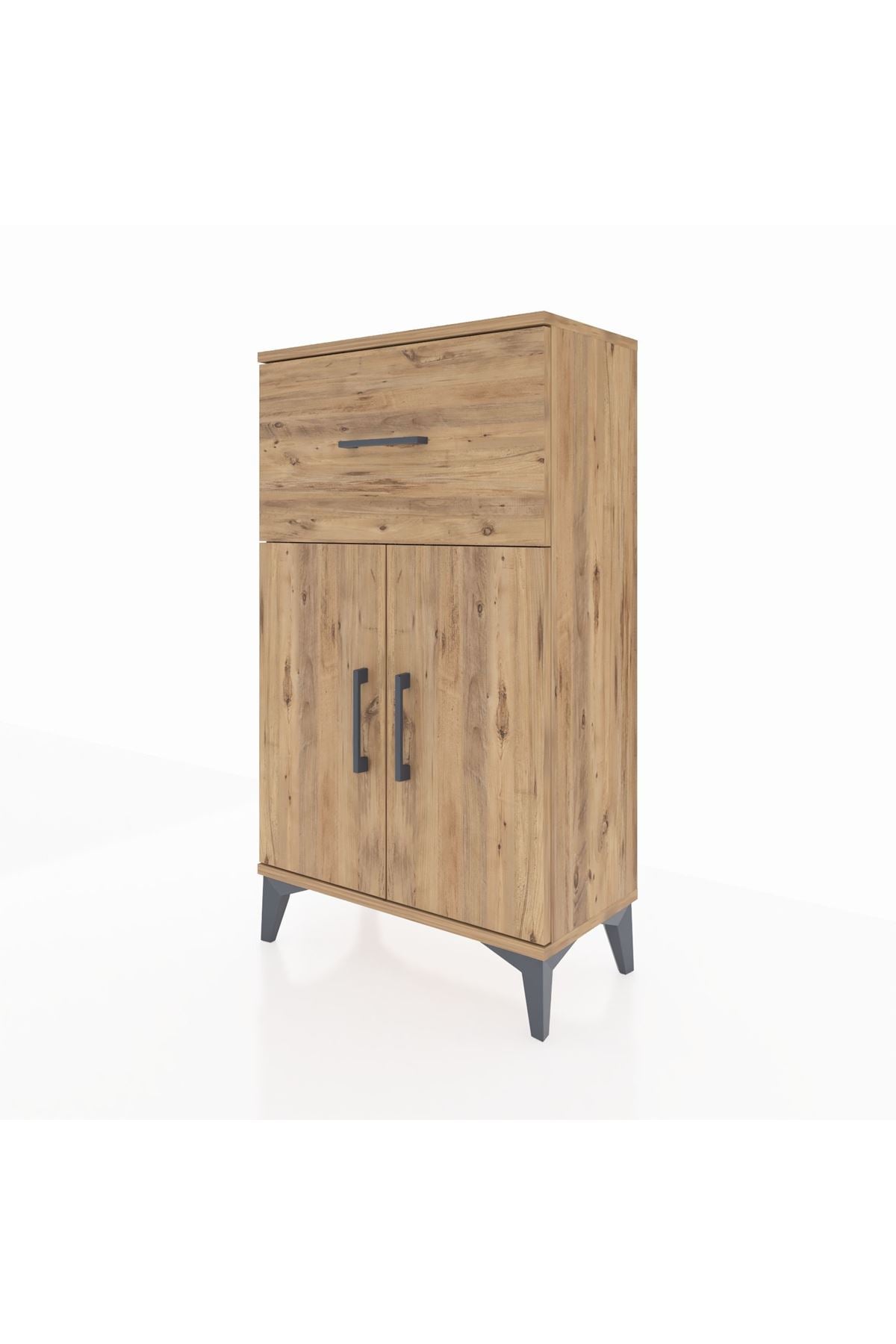 Arges Komodin Tek Raflı Tek Çekmeceli 2 Kapaklı 60x30x106 Çam-Çam