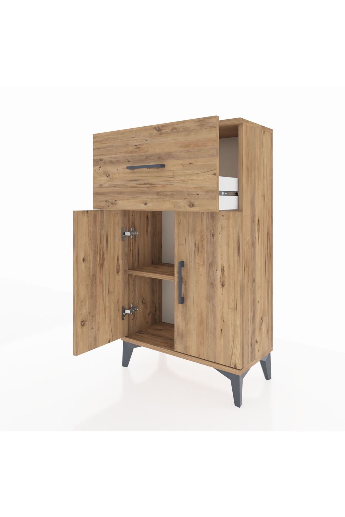 Arges Komodin Tek Raflı Tek Çekmeceli 2 Kapaklı 60x30x106 Çam-Çam