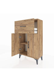 Arges Komodin Tek Raflı Tek Çekmeceli 2 Kapaklı 60x30x106 Çam-Çam