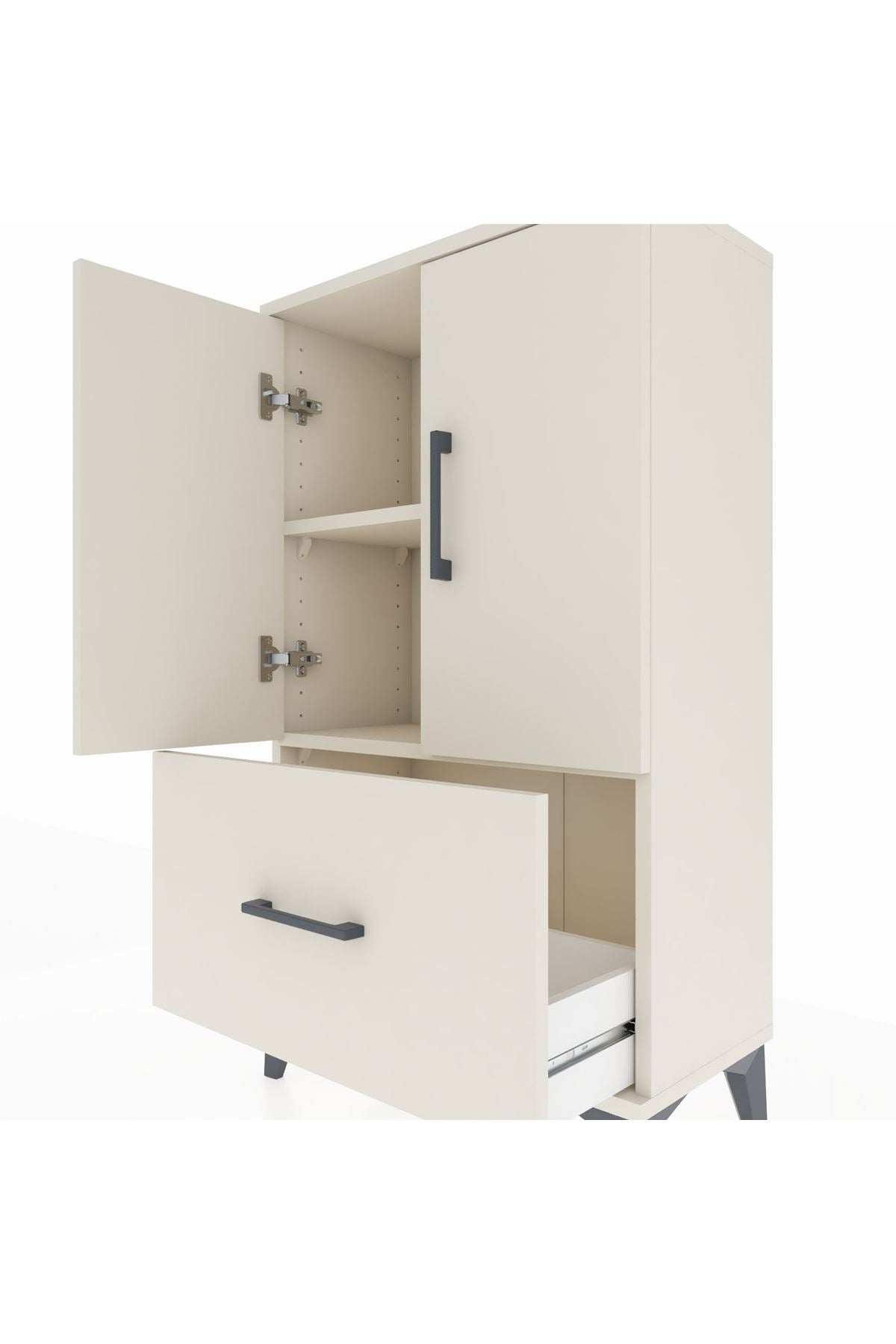 Arges Komodin 2 Raflı Tek Çekmeceli 2 Kapaklı 60x30x106 Aytaşı-Aytaşı