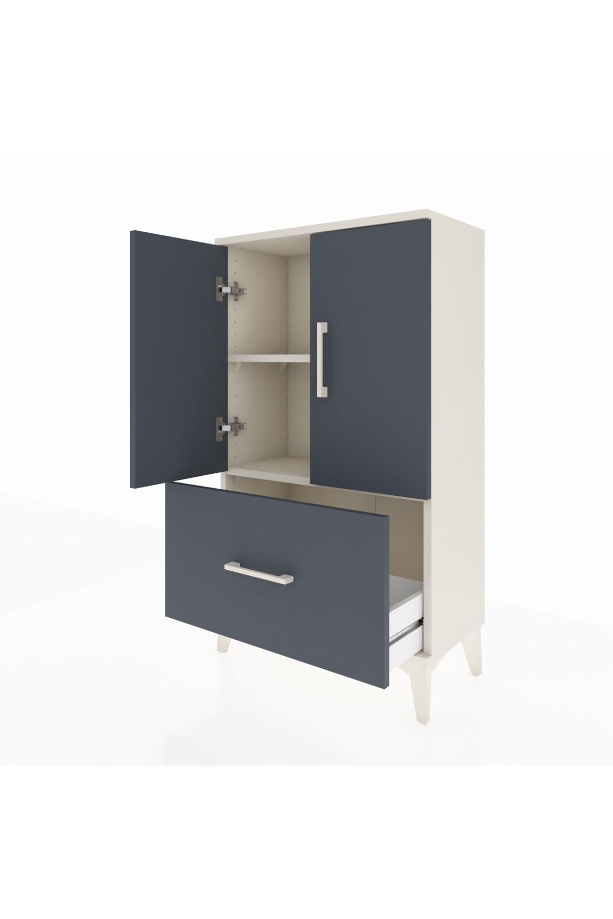 Arges Komodin 2 Raflı Tek Çekmeceli 2 Kapaklı 60x30x106 Aytaşı-Antrasit