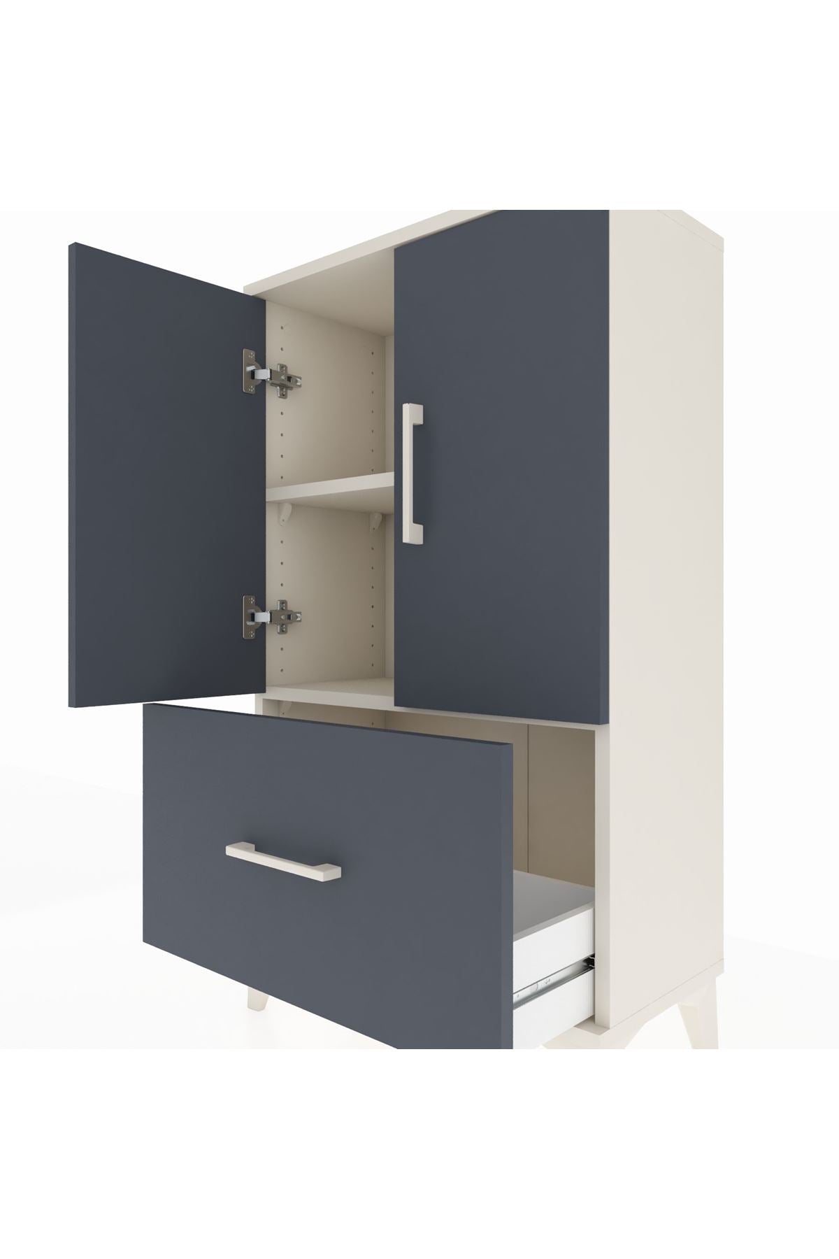 Arges Komodin 2 Raflı Tek Çekmeceli 2 Kapaklı 60x30x106 Aytaşı-Antrasit