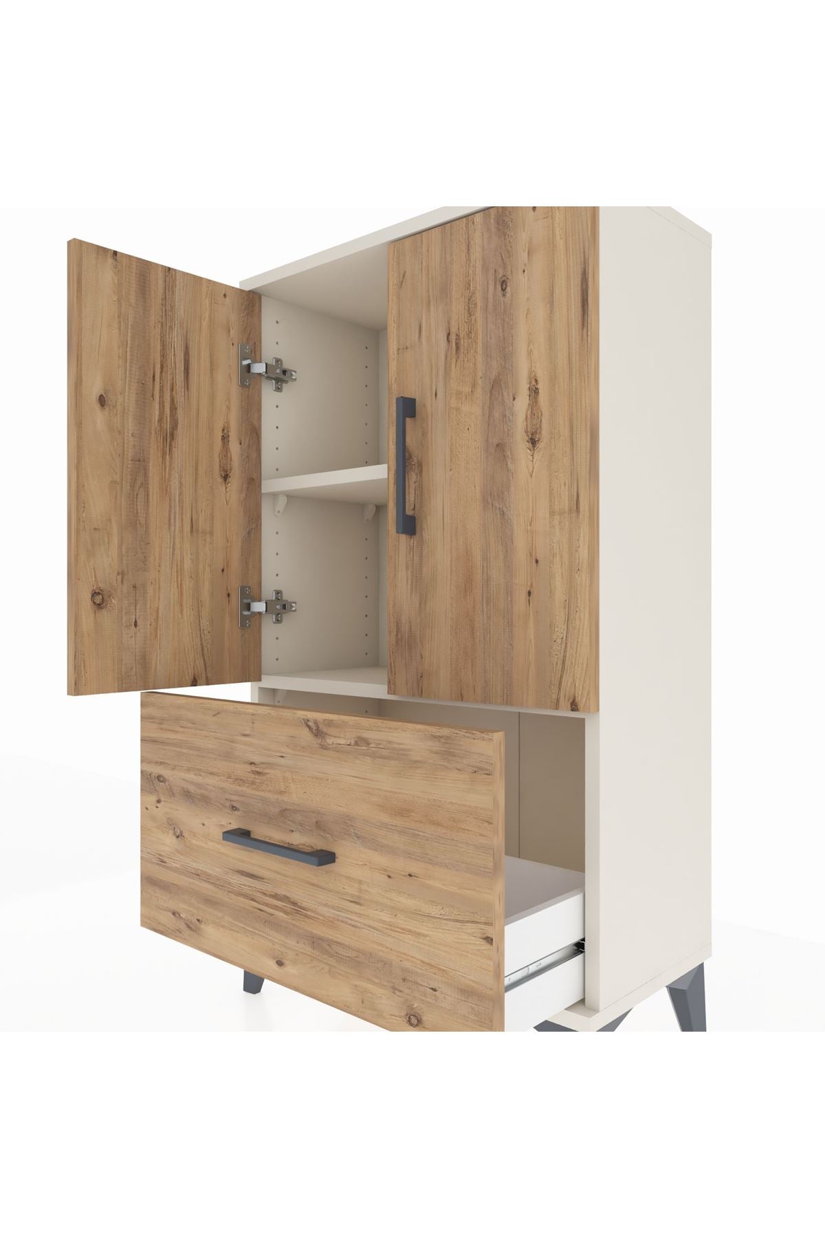 Arges Komodin 2 Raflı Tek Çekmeceli 2 Kapaklı 60x30x106 Aytaşı-Çam