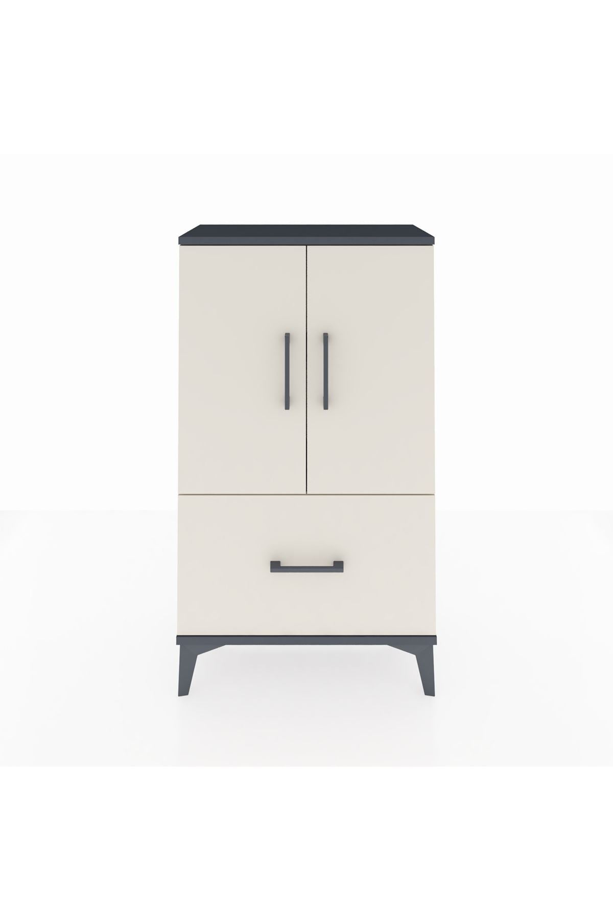 Arges Komodin 2 Raflı Tek Çekmeceli 2 Kapaklı 60x30x106 Antrasit-Aytaşı