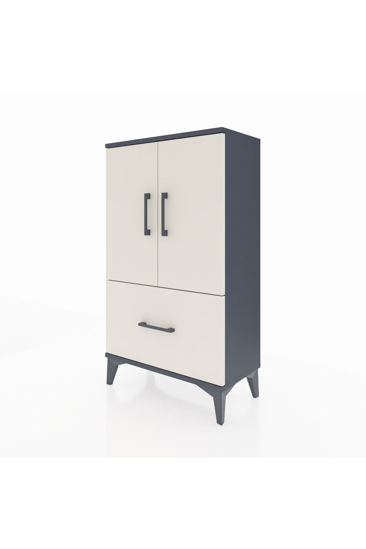 Arges Komodin 2 Raflı Tek Çekmeceli 2 Kapaklı 60x30x106 Antrasit-Aytaşı