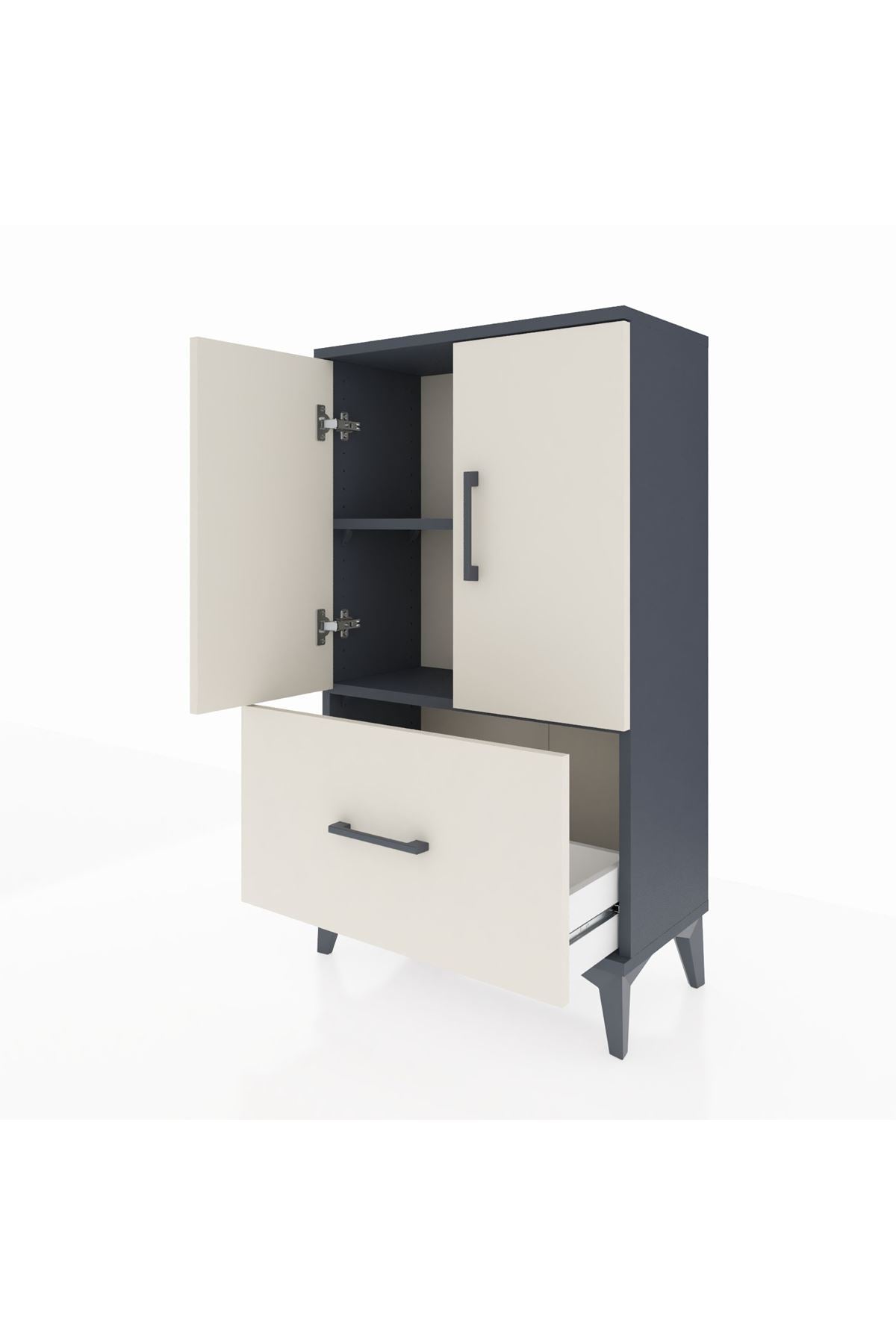 Arges Komodin 2 Raflı Tek Çekmeceli 2 Kapaklı 60x30x106 Antrasit-Aytaşı