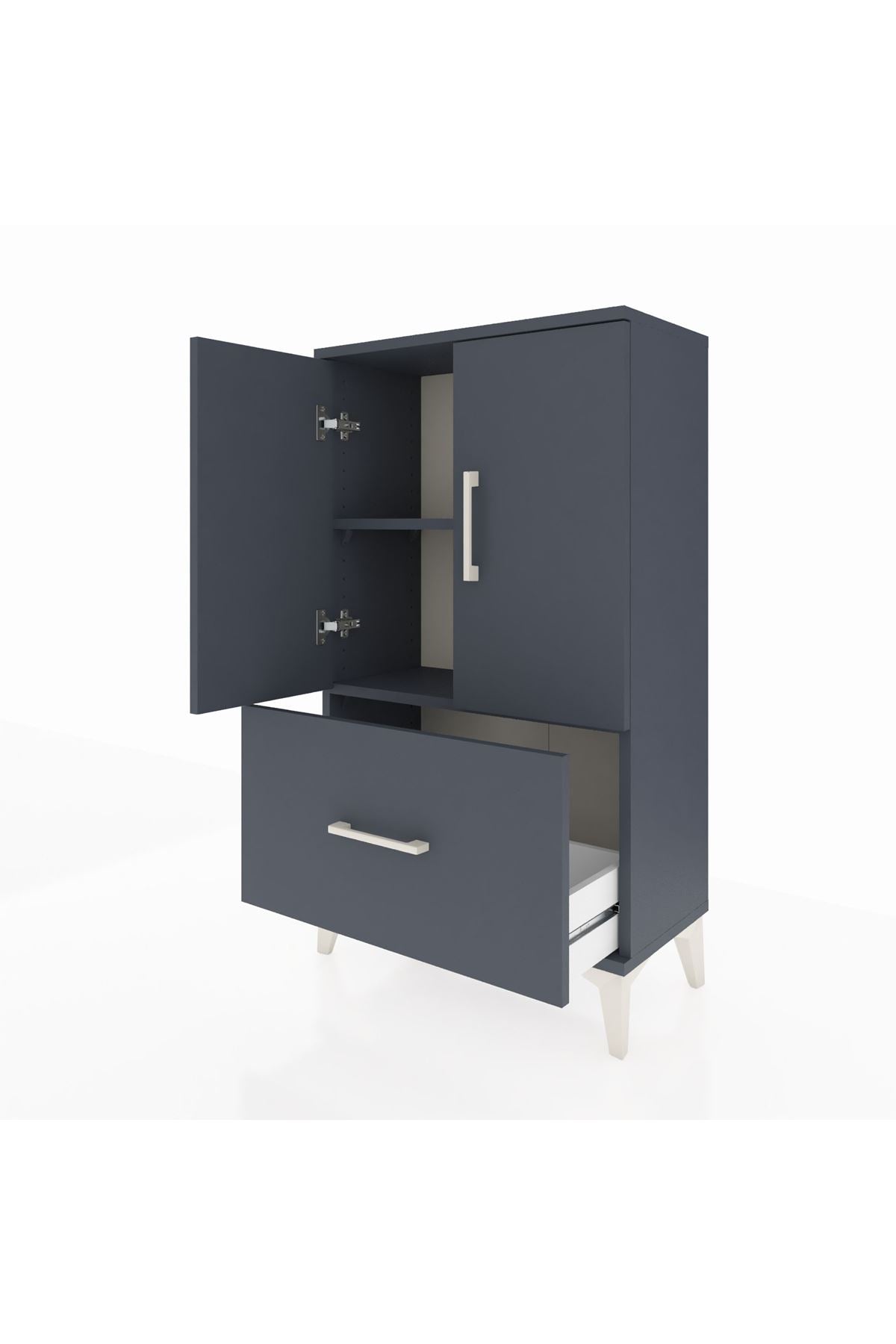 Arges Komodin 2 Raflı Tek Çekmeceli 2 Kapaklı 60x30x106 Antrasit-Antrasit