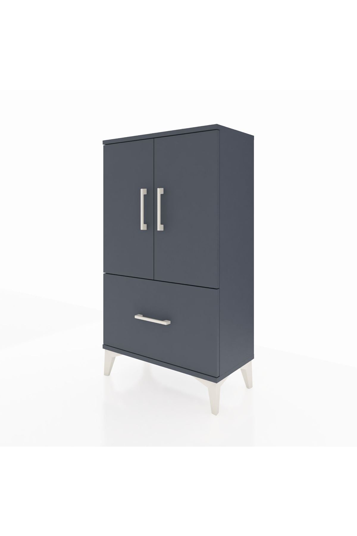 Arges Komodin 2 Raflı Tek Çekmeceli 2 Kapaklı 60x30x106 Antrasit-Antrasit