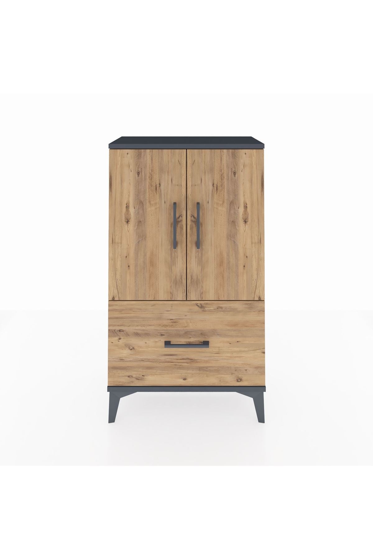 Arges Komodin 2 Raflı Tek Çekmeceli 2 Kapaklı 60x30x106 Antrasit-Çam
