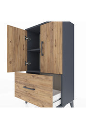 Arges Komodin 2 Raflı Tek Çekmeceli 2 Kapaklı 60x30x106 Antrasit-Çam
