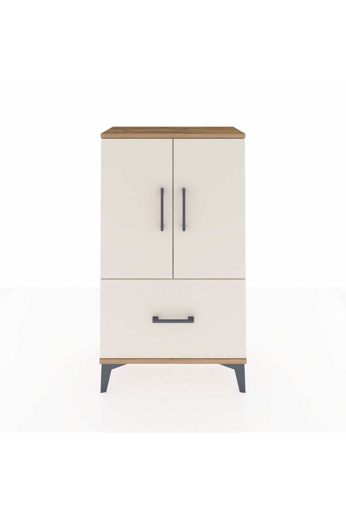 Arges Komodin 2 Raflı Tek Çekmeceli 2 Kapaklı 60x30x106 Çam-Aytaşı