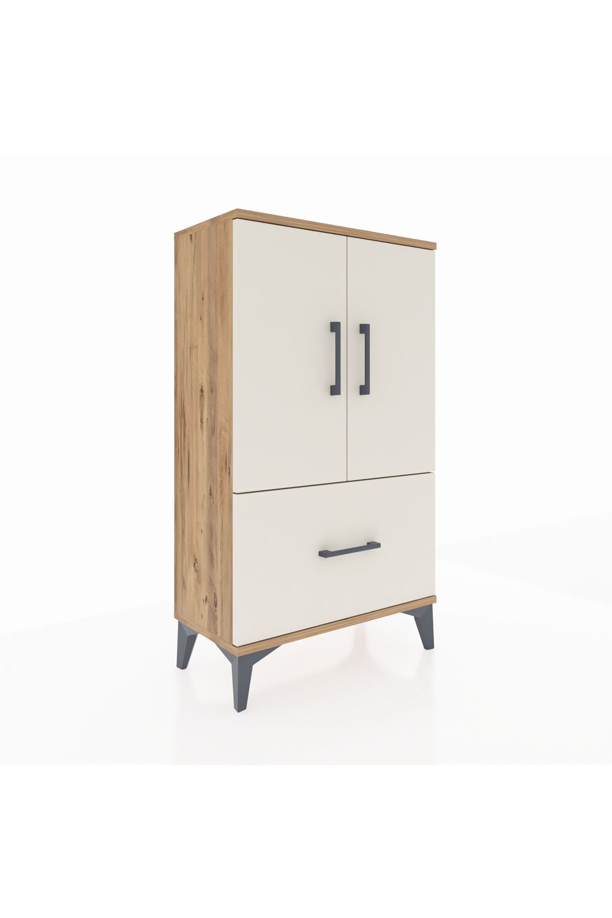 Arges Komodin 2 Raflı Tek Çekmeceli 2 Kapaklı 60x30x106 Çam-Aytaşı