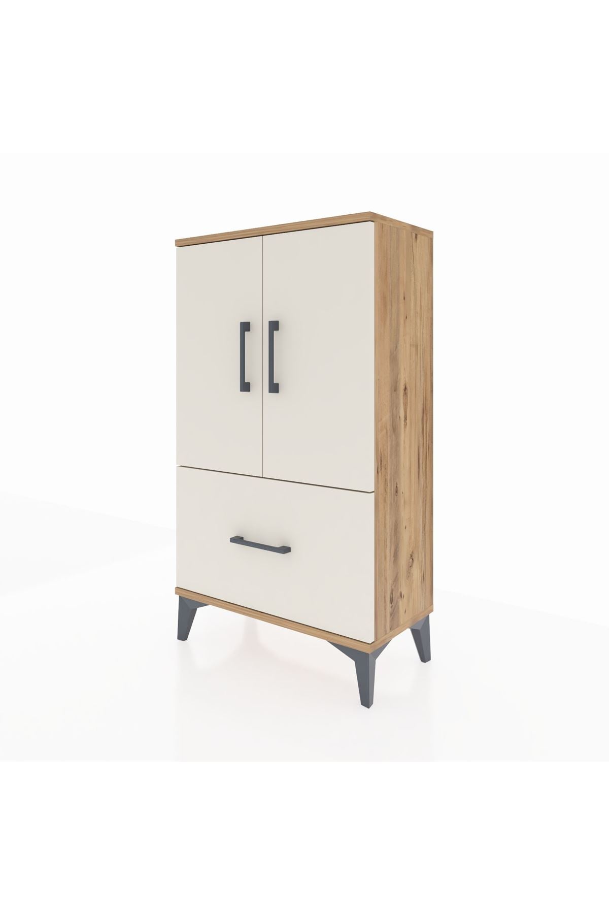 Arges Komodin 2 Raflı Tek Çekmeceli 2 Kapaklı 60x30x106 Çam-Aytaşı