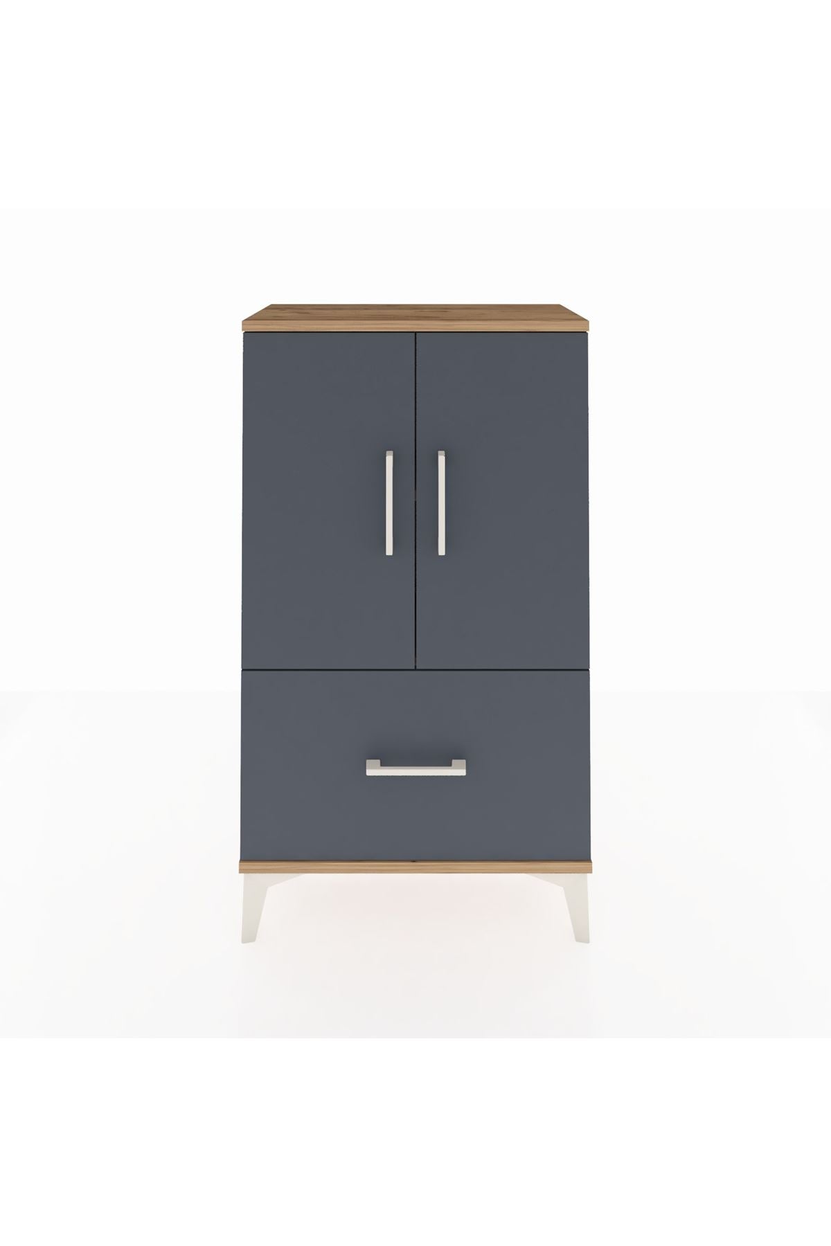 Arges Komodin 2 Raflı Tek Çekmeceli 2 Kapaklı 60x30x106 Çam-Antrasit