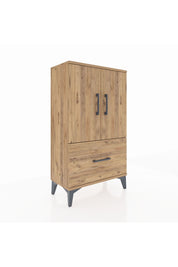 Arges Komodin 2 Raflı Tek Çekmeceli 2 Kapaklı 60x30x106 Çam-Çam