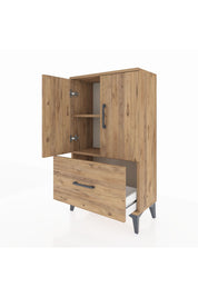 Arges Komodin 2 Raflı Tek Çekmeceli 2 Kapaklı 60x30x106 Çam-Çam