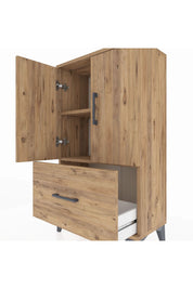 Arges Komodin 2 Raflı Tek Çekmeceli 2 Kapaklı 60x30x106 Çam-Çam
