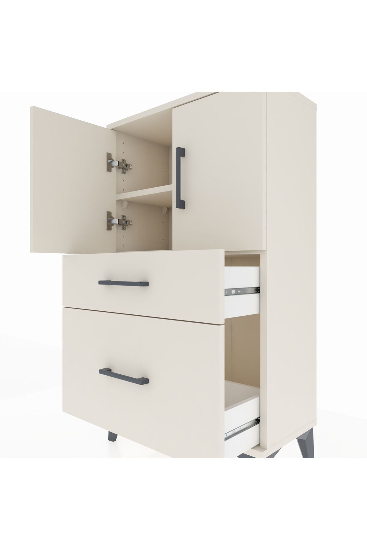 Arges Komodin 2 Raflı 2 Çekmeceli 2 Kapaklı 60x30x106 Aytaşı-Aytaşı