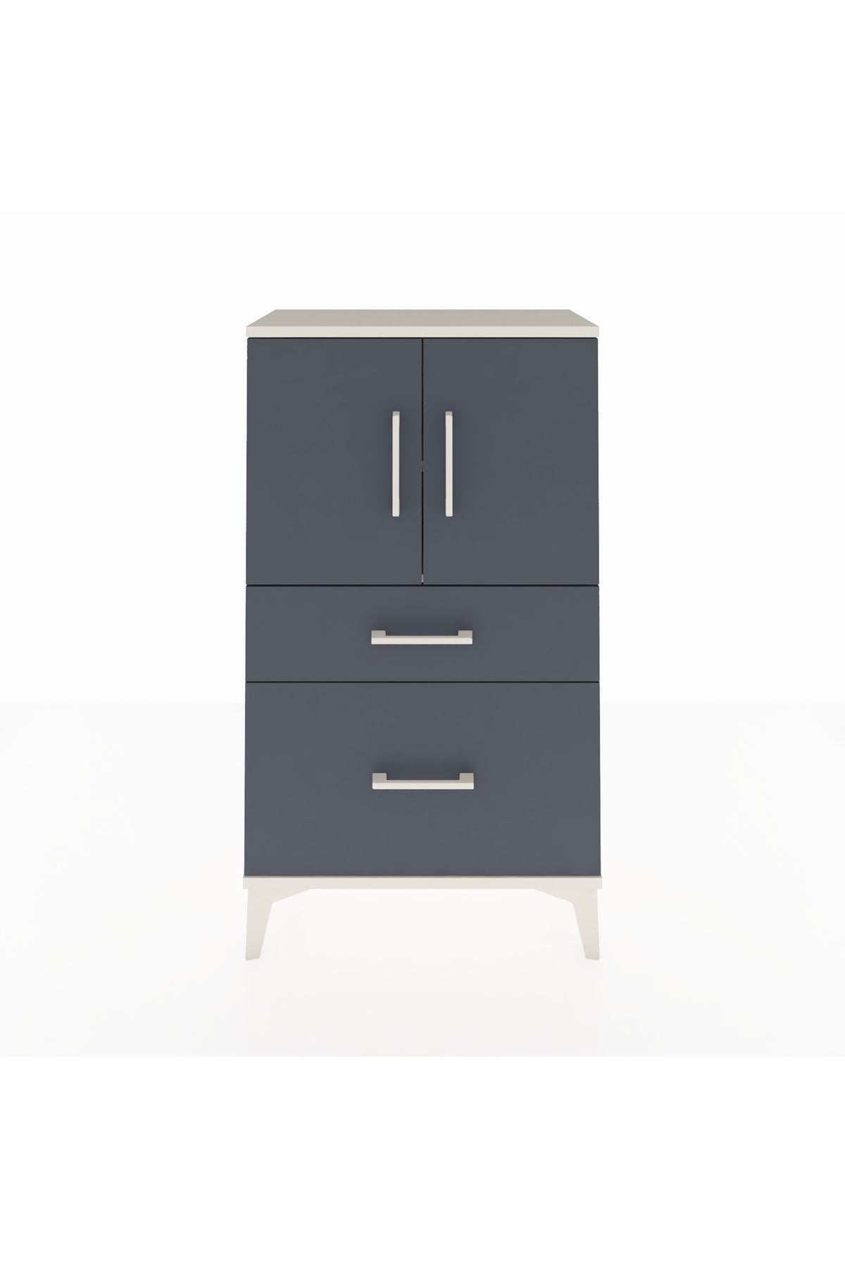 Arges Komodin 2 Raflı 2 Çekmeceli 2 Kapaklı 60x30x106 Aytaşı-Antrasit