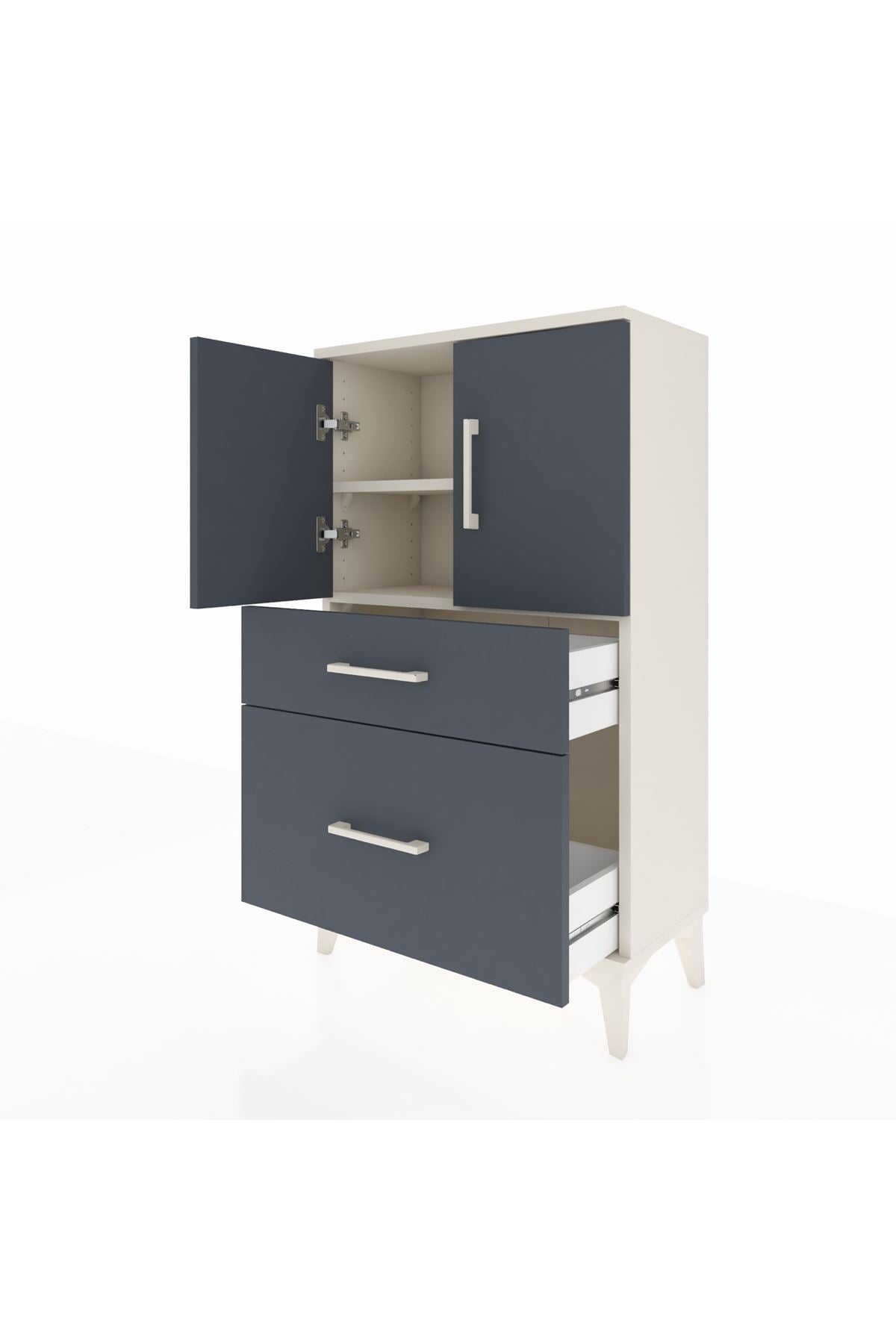 Arges Komodin 2 Raflı 2 Çekmeceli 2 Kapaklı 60x30x106 Aytaşı-Antrasit