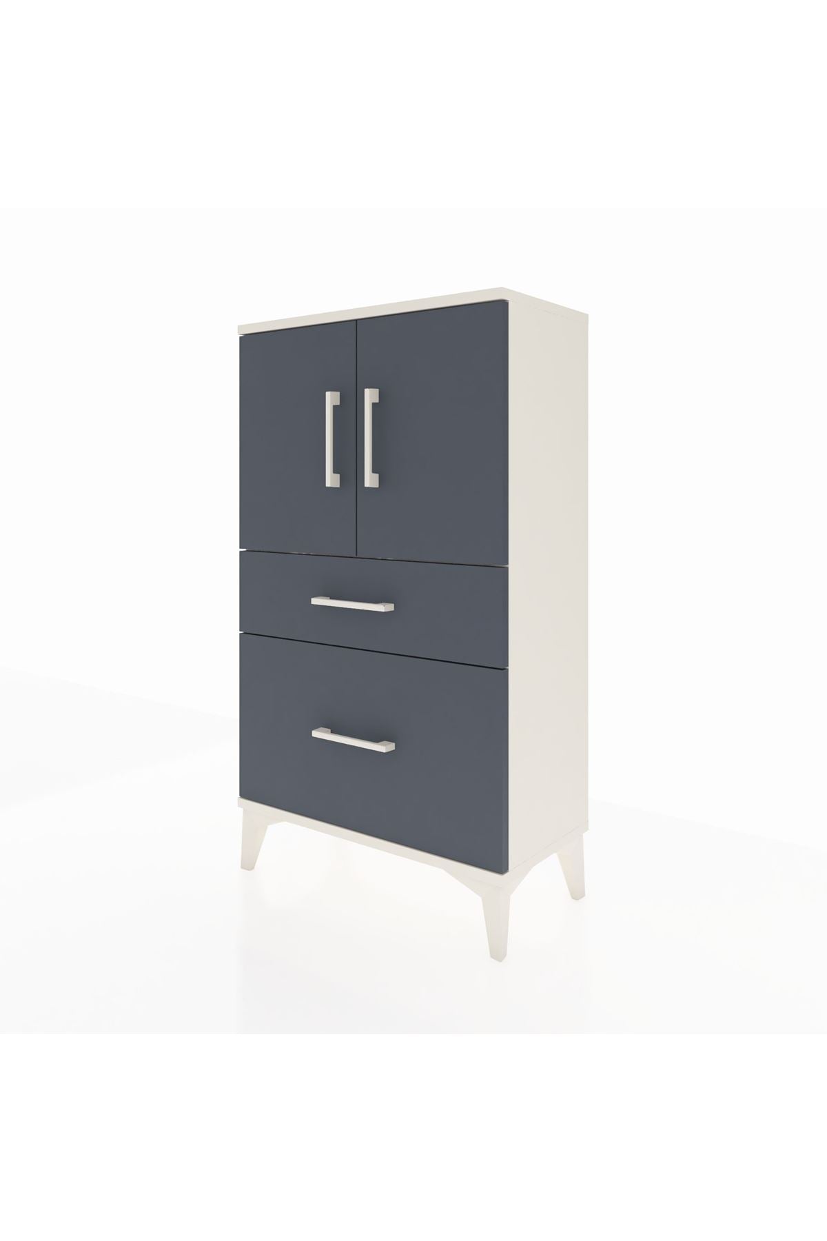 Arges Komodin 2 Raflı 2 Çekmeceli 2 Kapaklı 60x30x106 Aytaşı-Antrasit