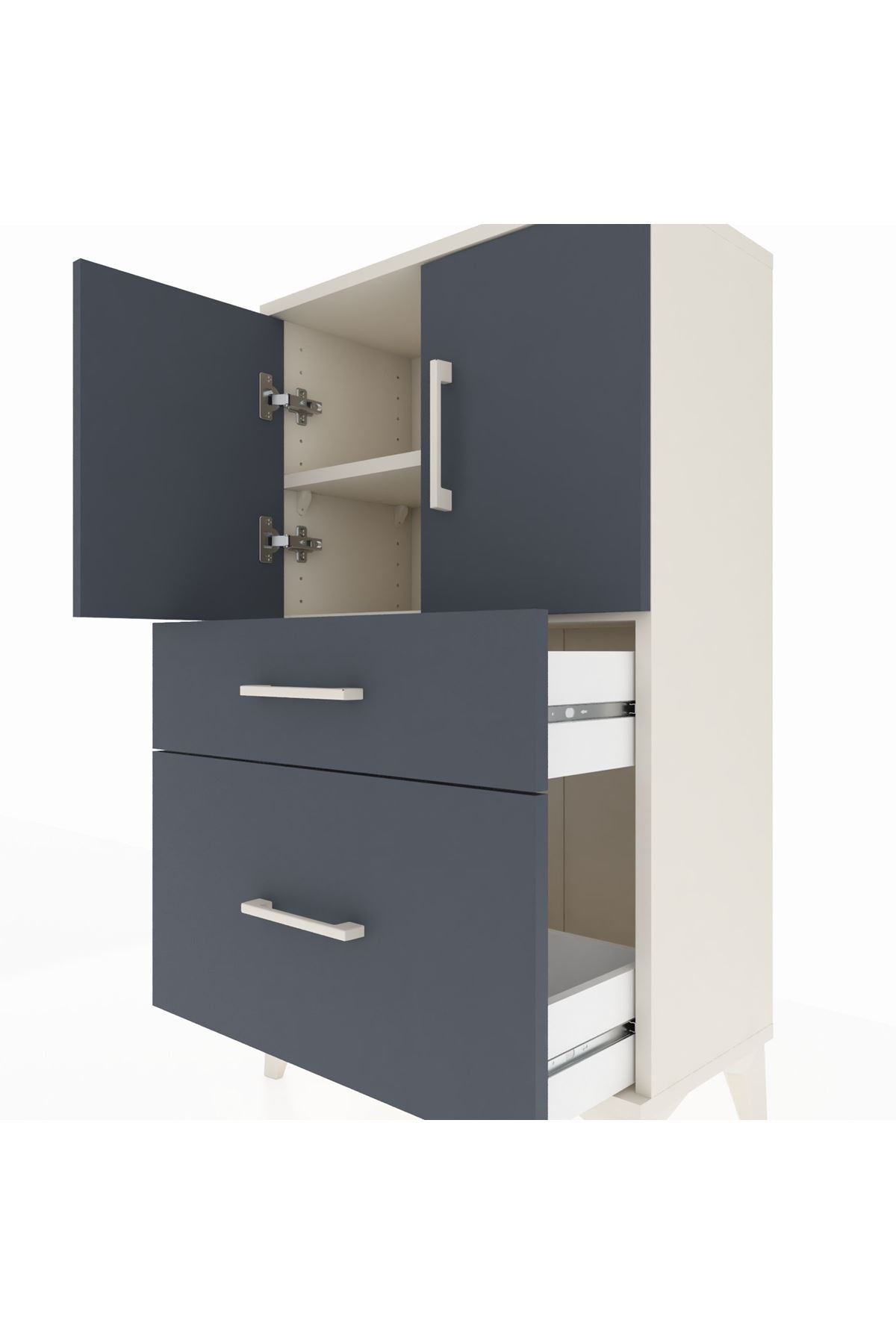 Arges Komodin 2 Raflı 2 Çekmeceli 2 Kapaklı 60x30x106 Aytaşı-Antrasit