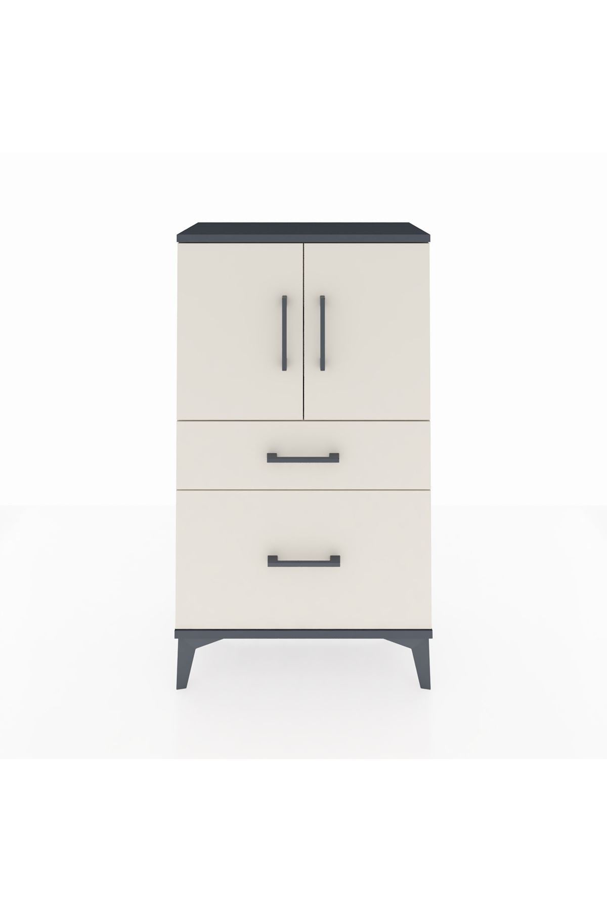 Arges Komodin 2 Raflı 2 Çekmeceli 2 Kapaklı 60x30x106 Antrasit-Aytaşı