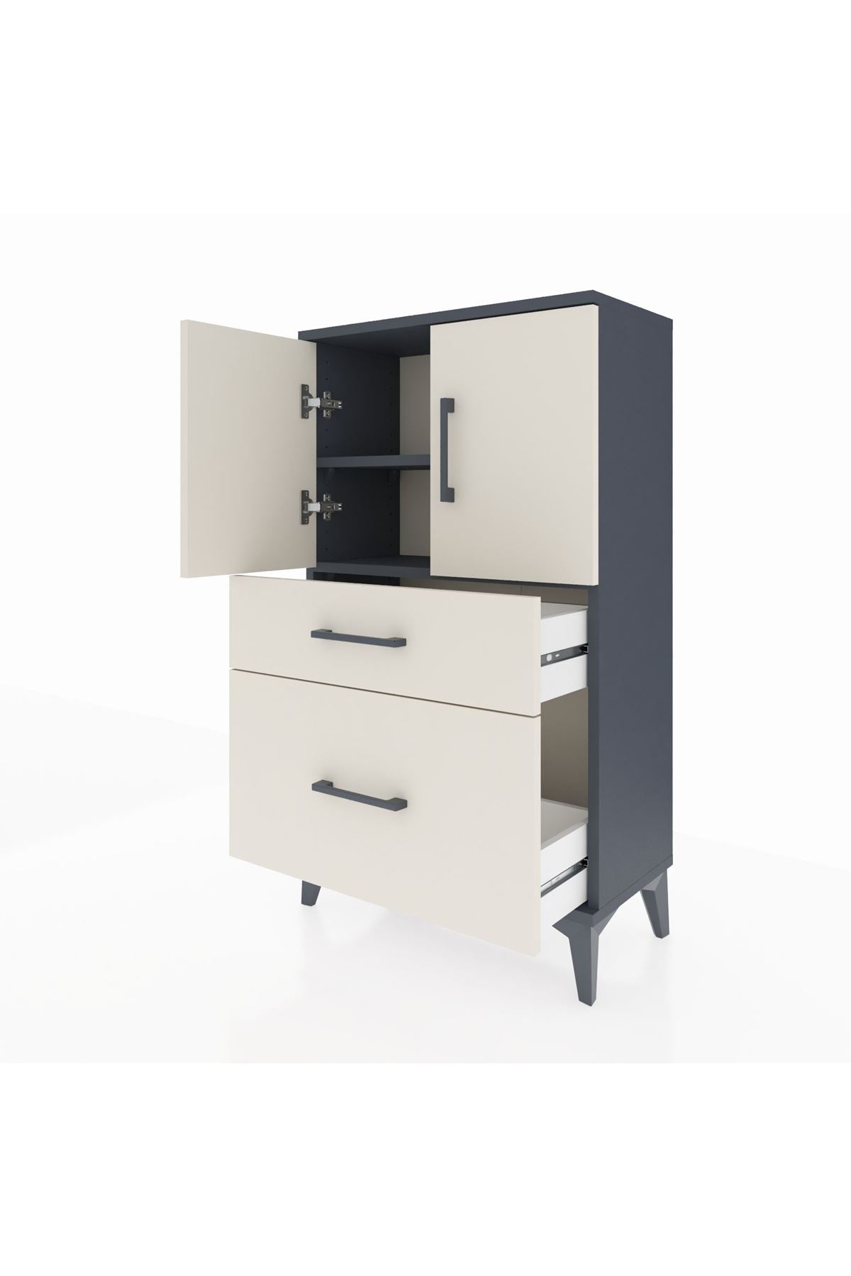 Arges Komodin 2 Raflı 2 Çekmeceli 2 Kapaklı 60x30x106 Antrasit-Aytaşı