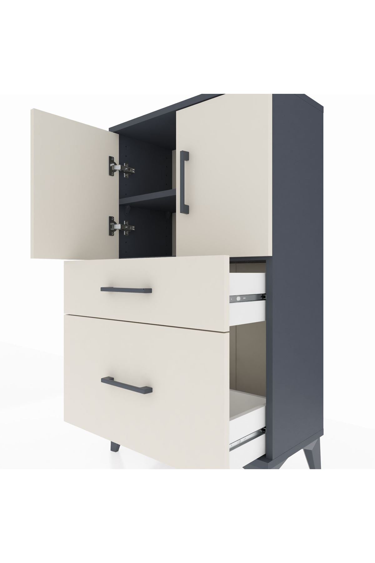 Arges Komodin 2 Raflı 2 Çekmeceli 2 Kapaklı 60x30x106 Antrasit-Aytaşı