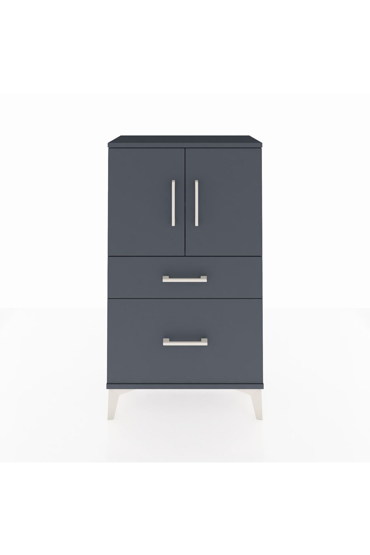 Arges Komodin 2 Raflı 2 Çekmeceli 2 Kapaklı 60x30x106 Antrasit-Antrasit