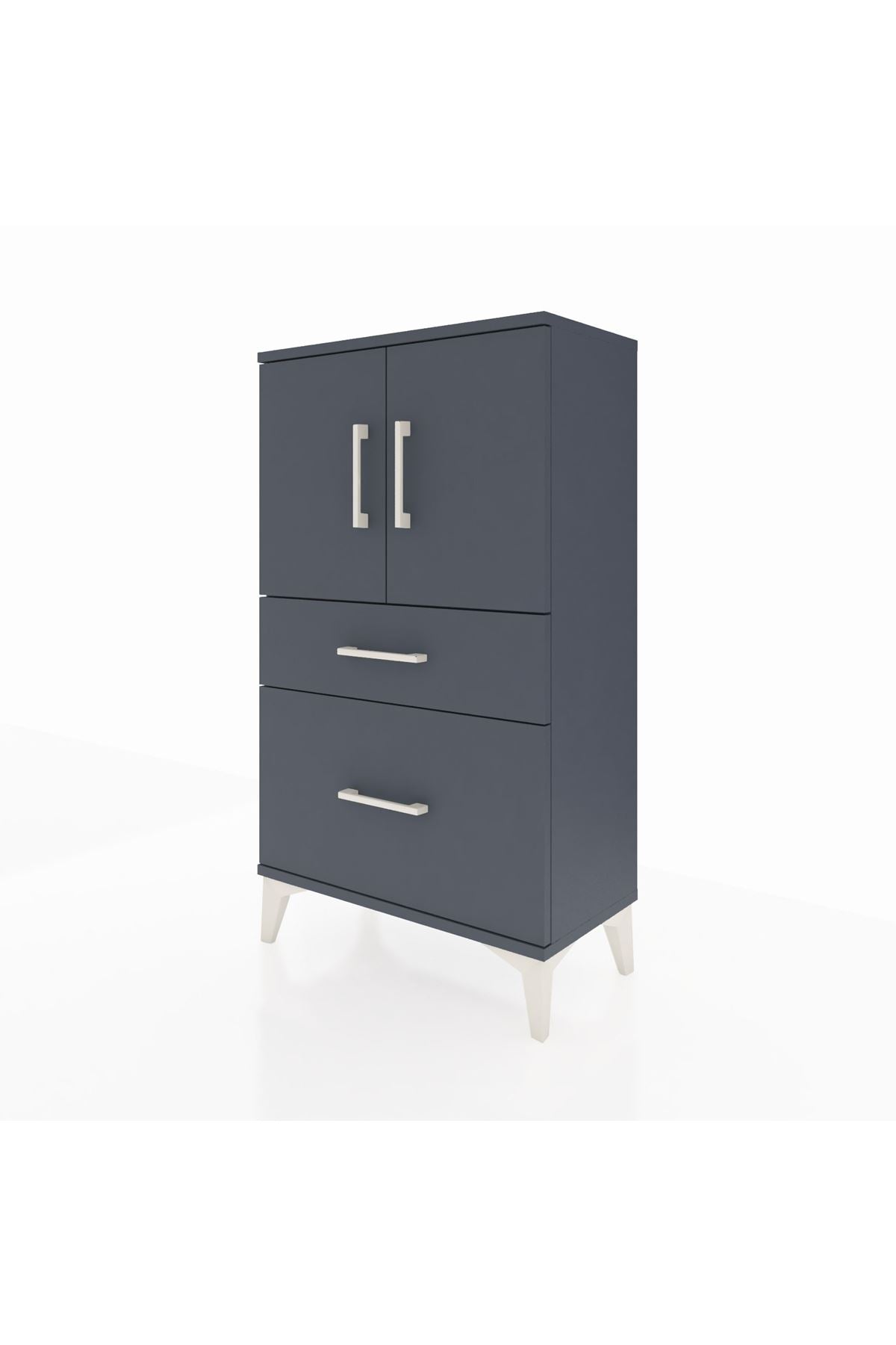 Arges Komodin 2 Raflı 2 Çekmeceli 2 Kapaklı 60x30x106 Antrasit-Antrasit