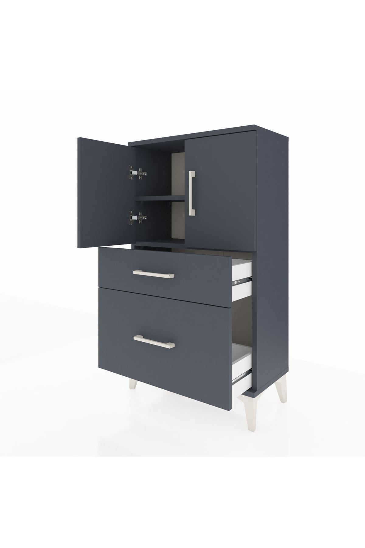 Arges Komodin 2 Raflı 2 Çekmeceli 2 Kapaklı 60x30x106 Antrasit-Antrasit