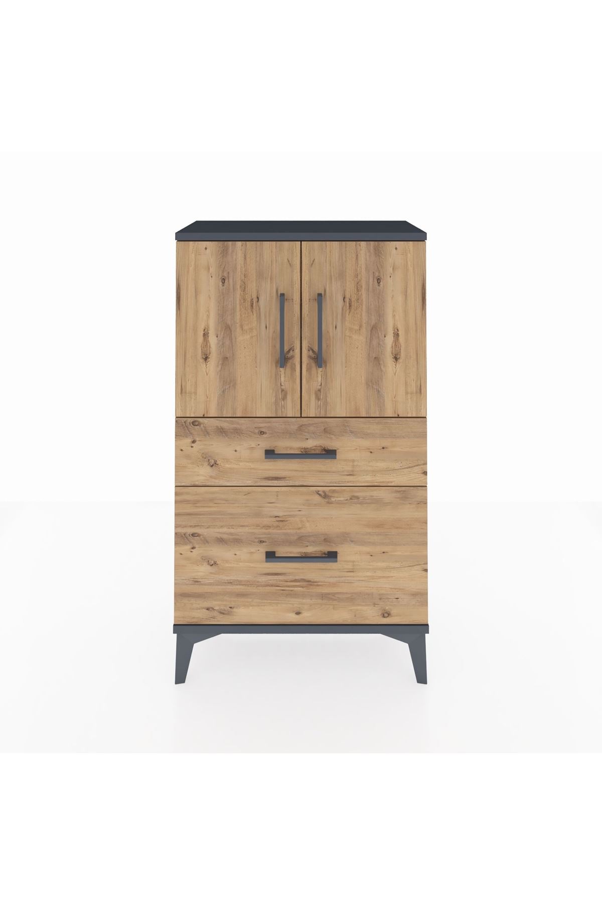 Arges Komodin 2 Raflı 2 Çekmeceli 2 Kapaklı 60x30x106 Antrasit-Çam