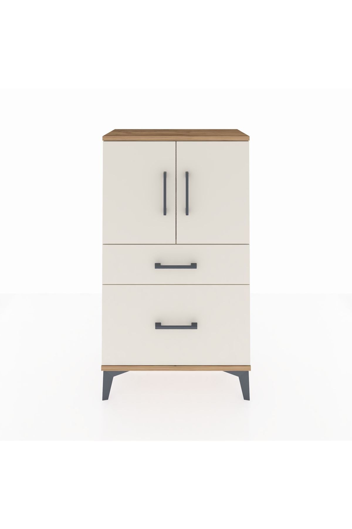 Arges Komodin 2 Raflı 2 Çekmeceli 2 Kapaklı 60x30x106 Çam-Aytaşı