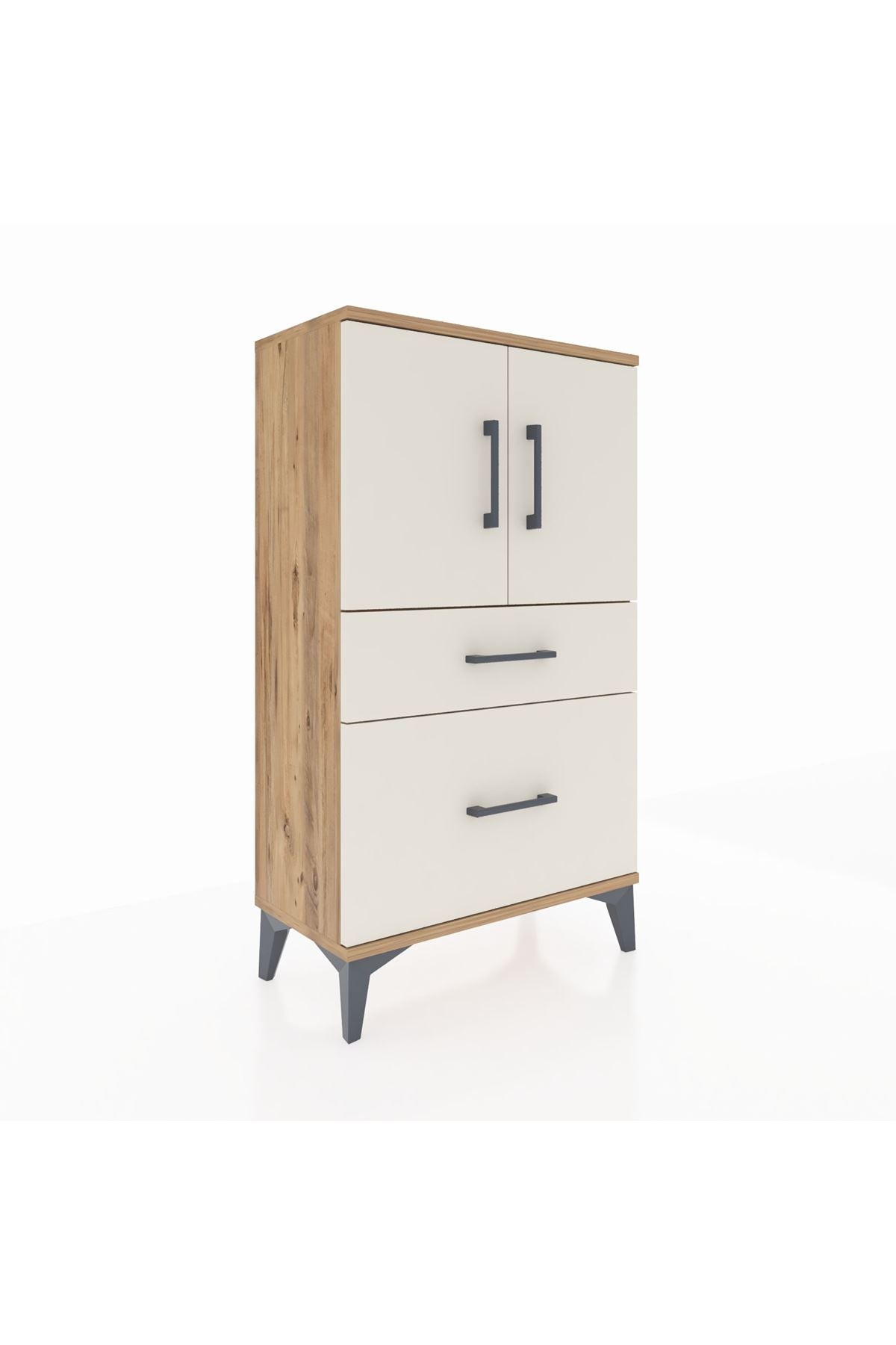 Arges Komodin 2 Raflı 2 Çekmeceli 2 Kapaklı 60x30x106 Çam-Aytaşı