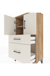 Arges Komodin 2 Raflı 2 Çekmeceli 2 Kapaklı 60x30x106 Çam-Aytaşı