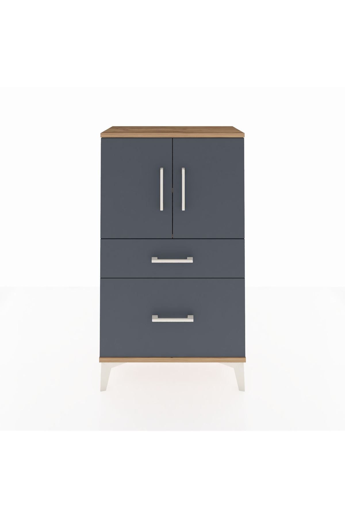 Arges Komodin 2 Raflı 2 Çekmeceli 2 Kapaklı 60x30x106 Çam-Antrasit