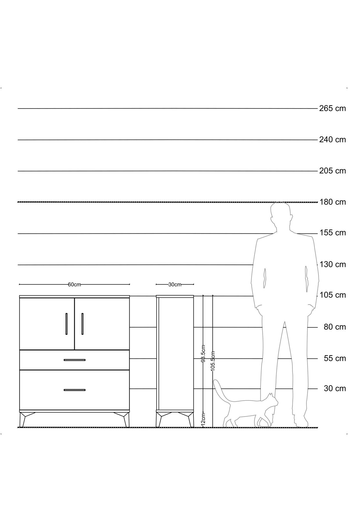 Arges Komodin 2 Raflı 2 Çekmeceli 2 Kapaklı 60x30x106 Çam-Aytaşı