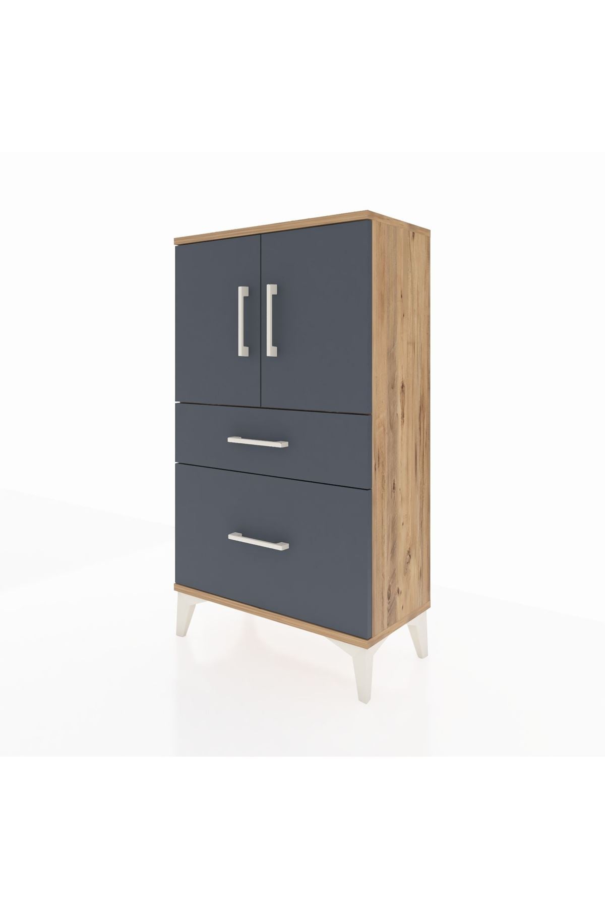 Arges Komodin 2 Raflı 2 Çekmeceli 2 Kapaklı 60x30x106 Çam-Antrasit