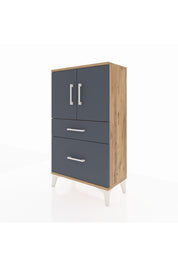 Arges Komodin 2 Raflı 2 Çekmeceli 2 Kapaklı 60x30x106 Çam-Antrasit