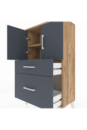 Arges Komodin 2 Raflı 2 Çekmeceli 2 Kapaklı 60x30x106 Çam-Antrasit