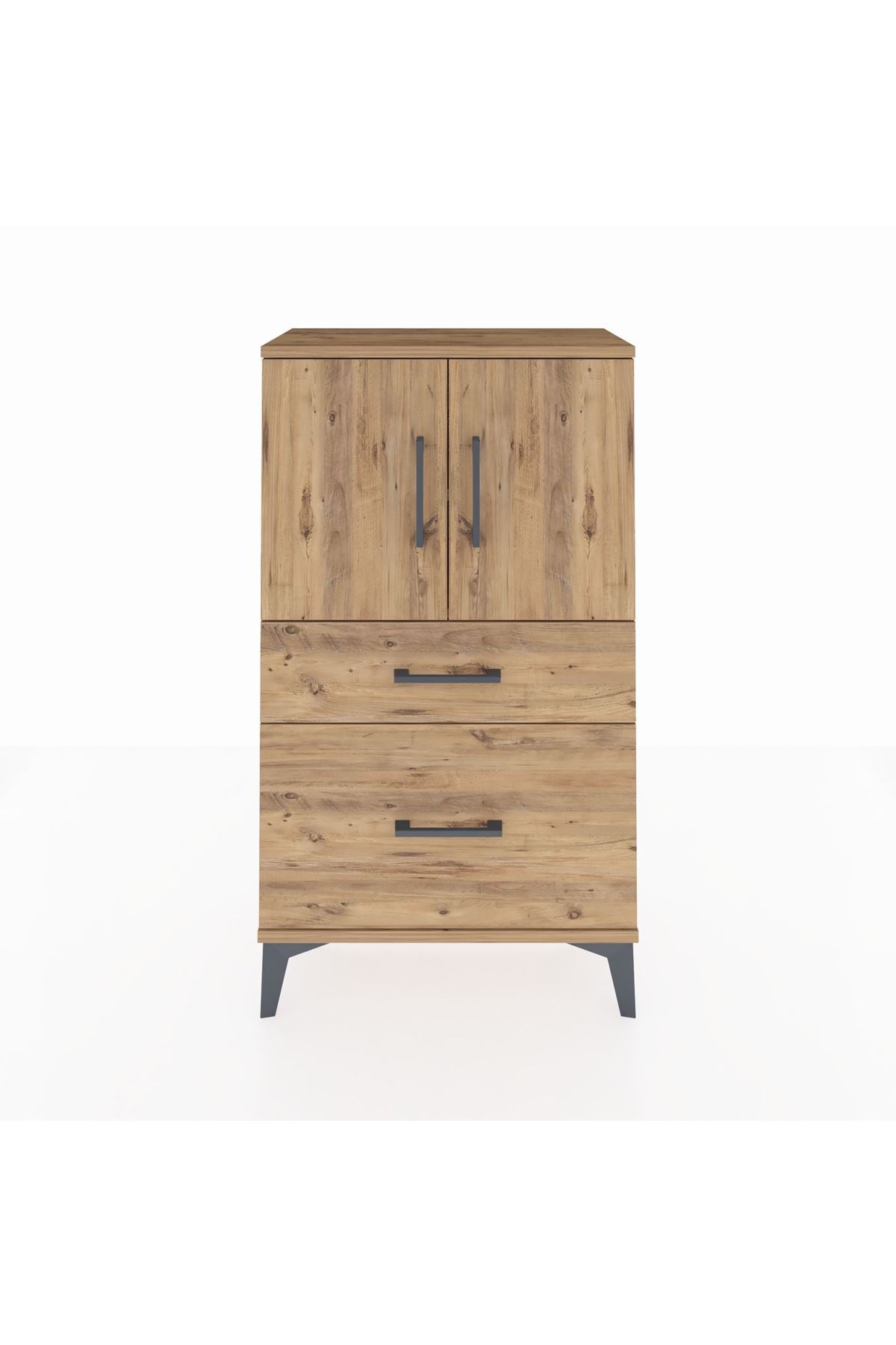 Arges Komodin 2 Raflı 2 Çekmeceli 2 Kapaklı 60x30x106 Çam-Çam