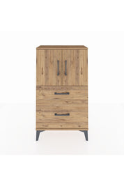 Arges Komodin 2 Raflı 2 Çekmeceli 2 Kapaklı 60x30x106 Çam-Çam