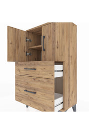 Arges Komodin 2 Raflı 2 Çekmeceli 2 Kapaklı 60x30x106 Çam-Çam