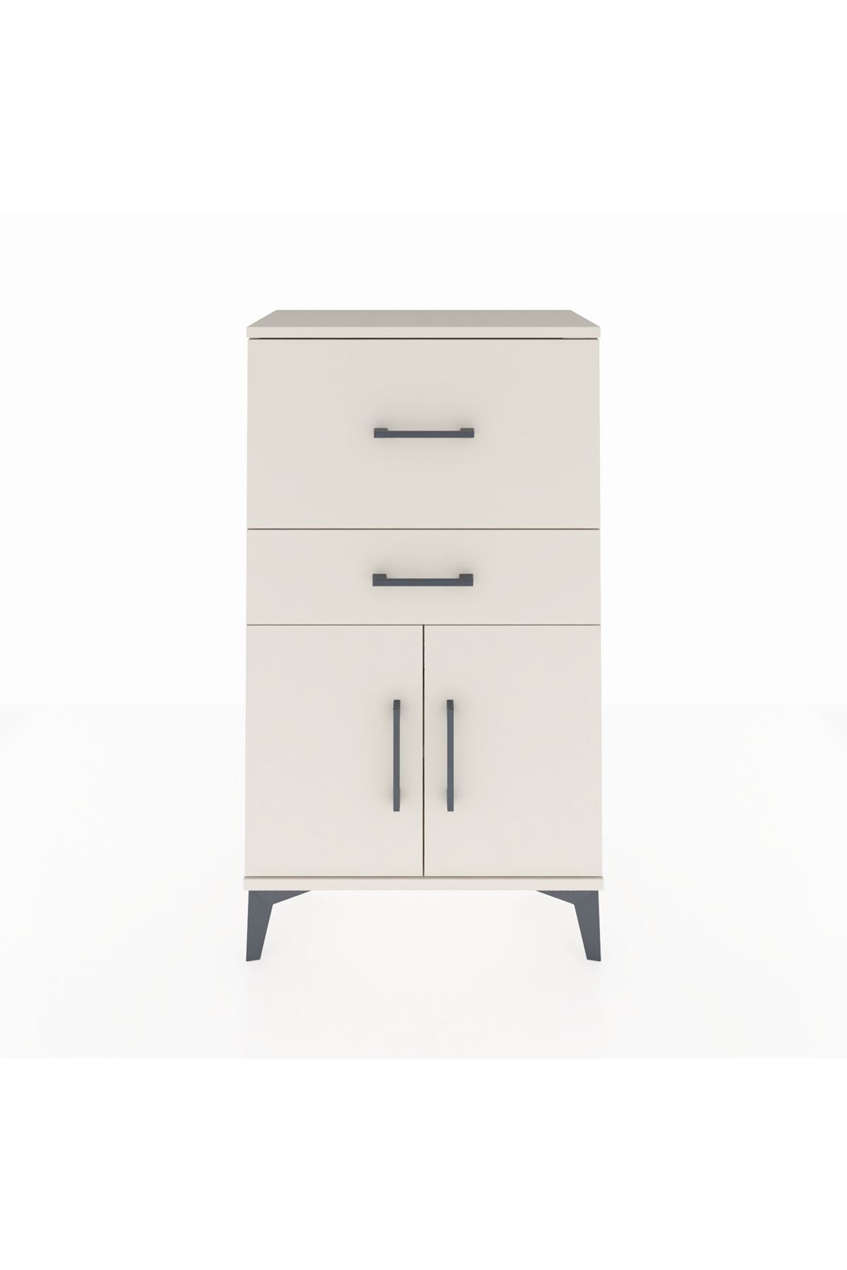 Arges Komodin Tek Raflı 2 Çekmeceli 2 Kapaklı 60x30x106 Aytaşı-Aytaşı