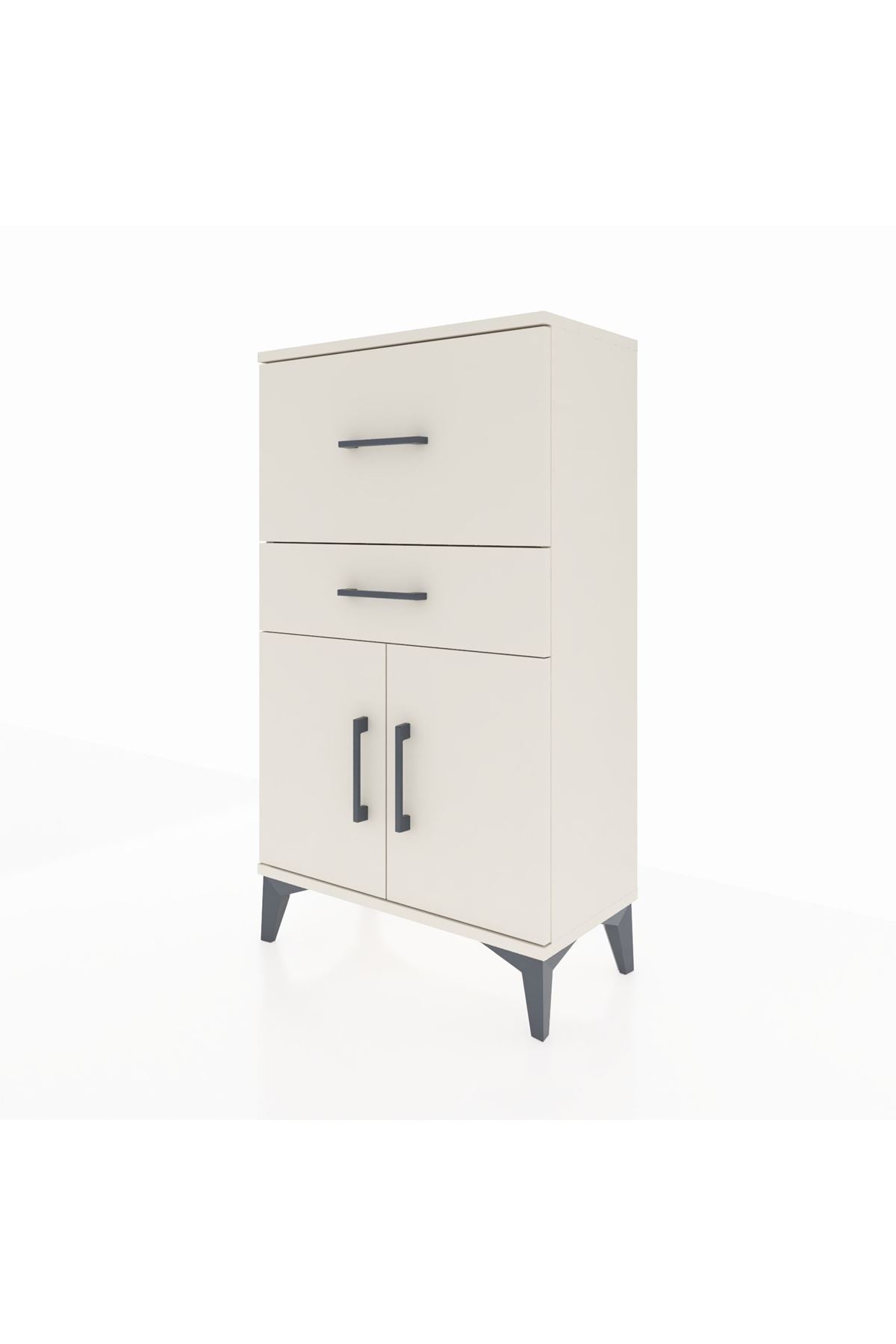 Arges Komodin Tek Raflı 2 Çekmeceli 2 Kapaklı 60x30x106 Aytaşı-Aytaşı