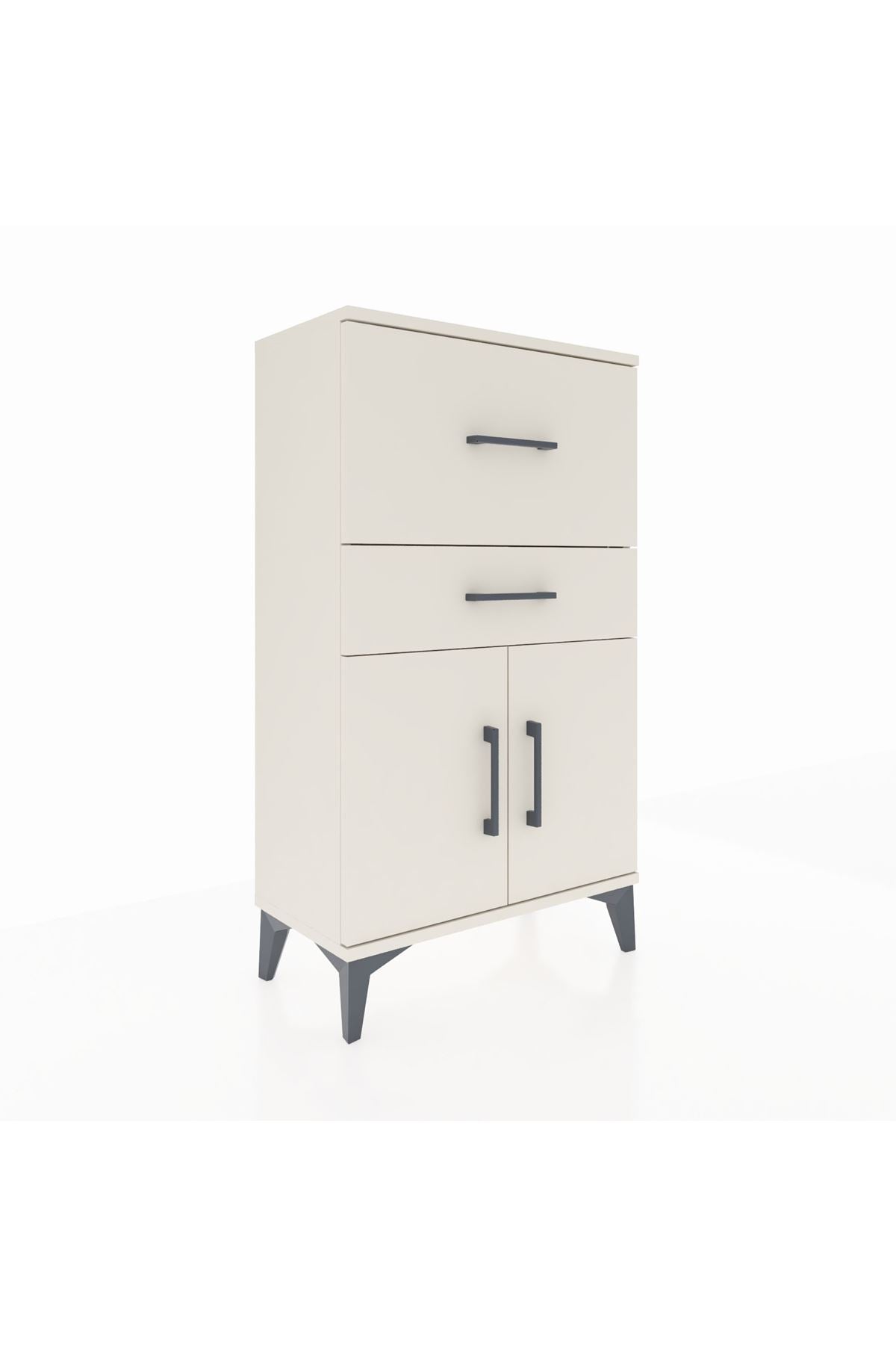 Arges Komodin Tek Raflı 2 Çekmeceli 2 Kapaklı 60x30x106 Aytaşı-Aytaşı