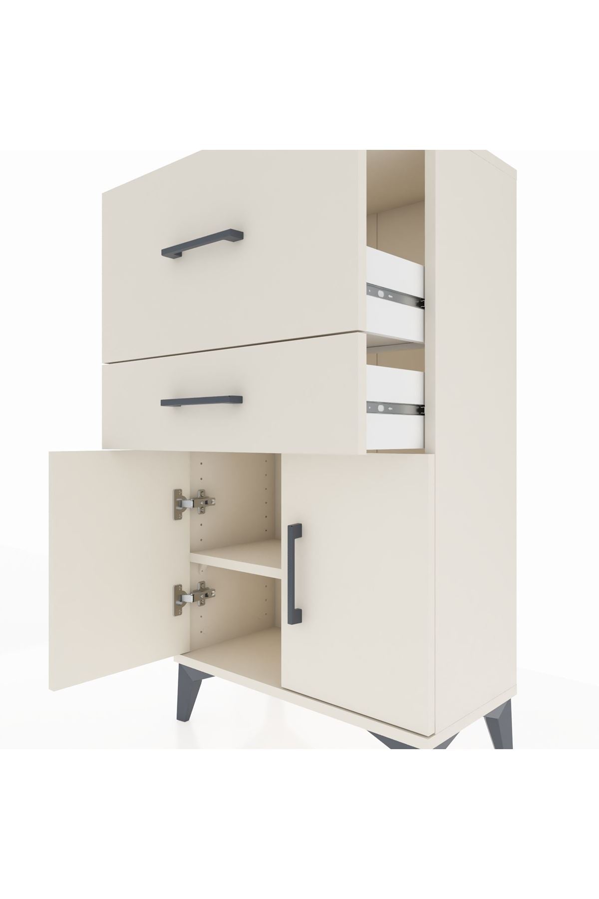 Arges Komodin Tek Raflı 2 Çekmeceli 2 Kapaklı 60x30x106 Aytaşı-Aytaşı