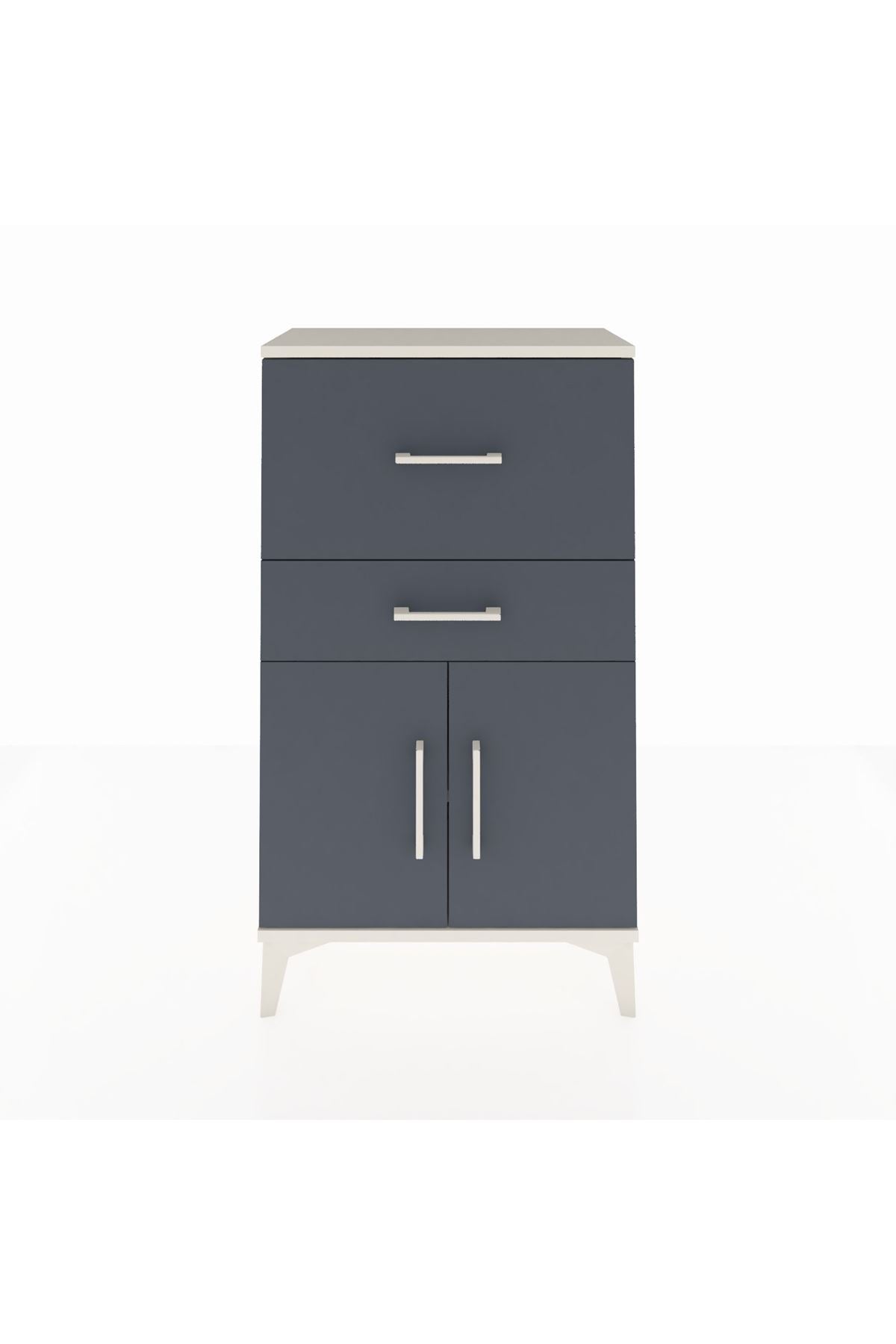 Arges Komodin Tek Raflı 2 Çekmeceli 2 Kapaklı 60x30x106 Aytaşı-Antrasit